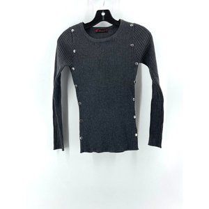 Bamboo Women's Dark Gray Ribbed Stretch Knit Long Sleeve Beaded Sweater Size S